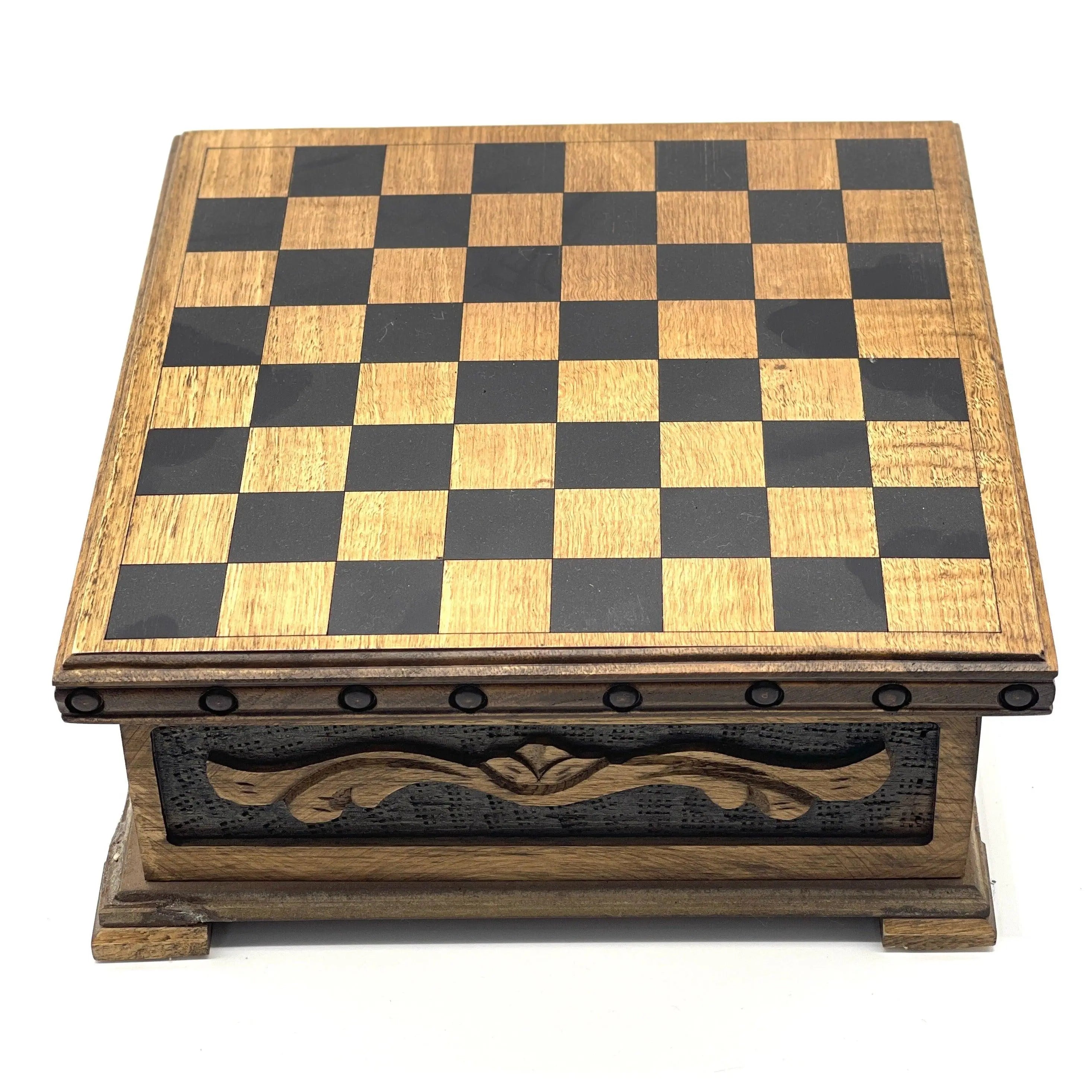 Personalized Wooden Chess Set Box with Hidden Compartment Metal Chess Pieces - AsyaWoodArt