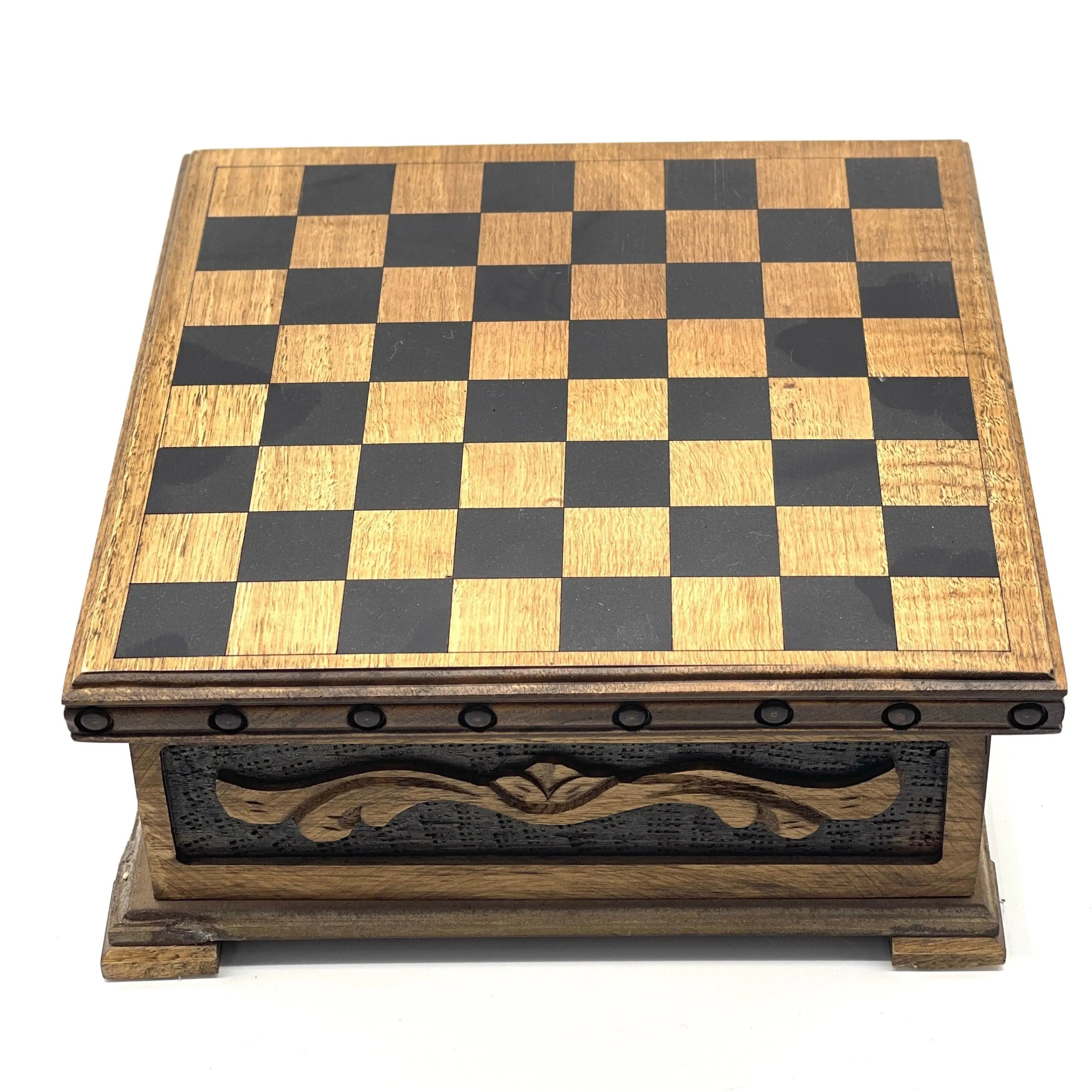 Personalized Wooden Chess Box with Hidden Compartment, Romans Metal Chess Pieces - AsyaWoodArt