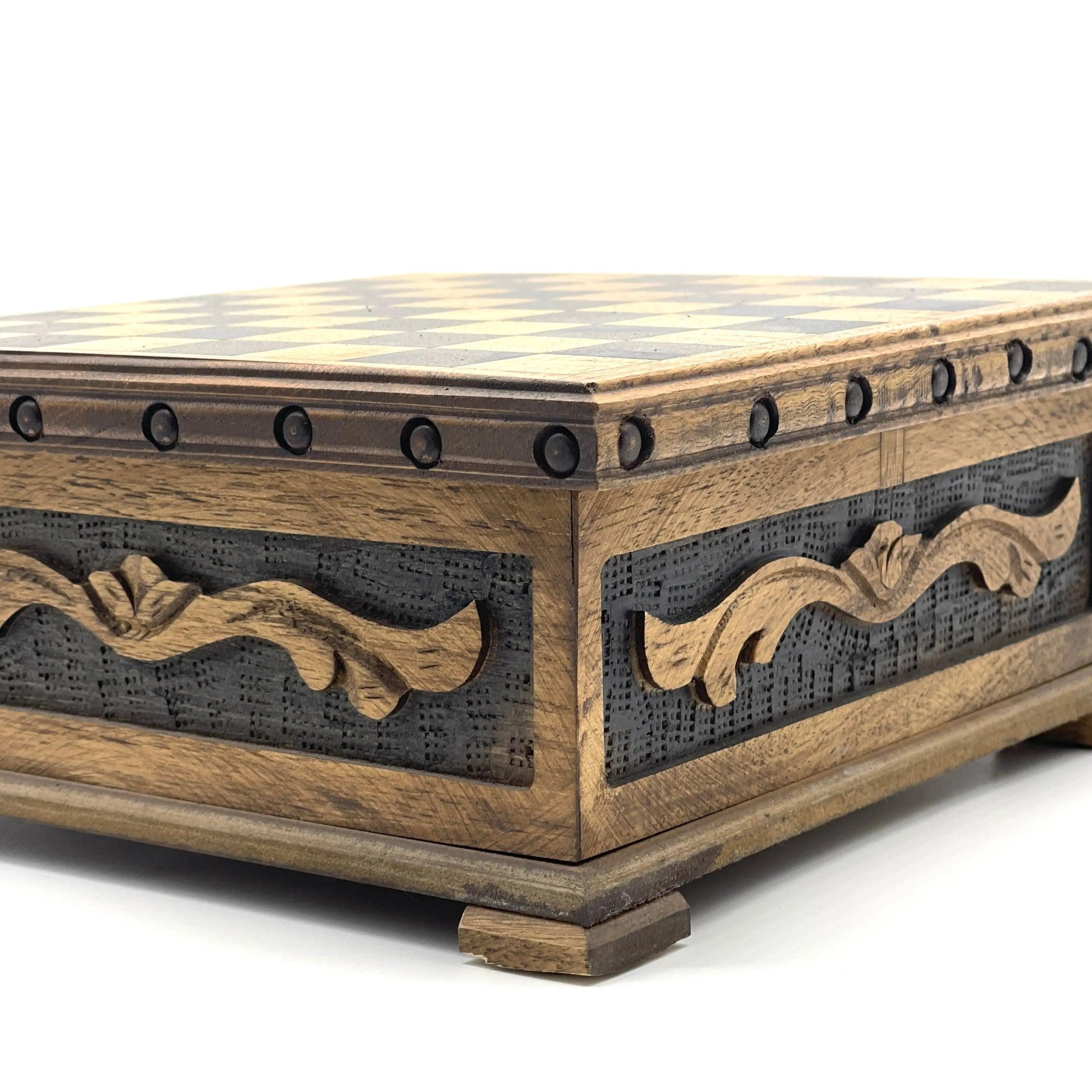 Personalized Wooden Chess Set Box with Hidden Compartment Metal Chess Pieces - AsyaWoodArt