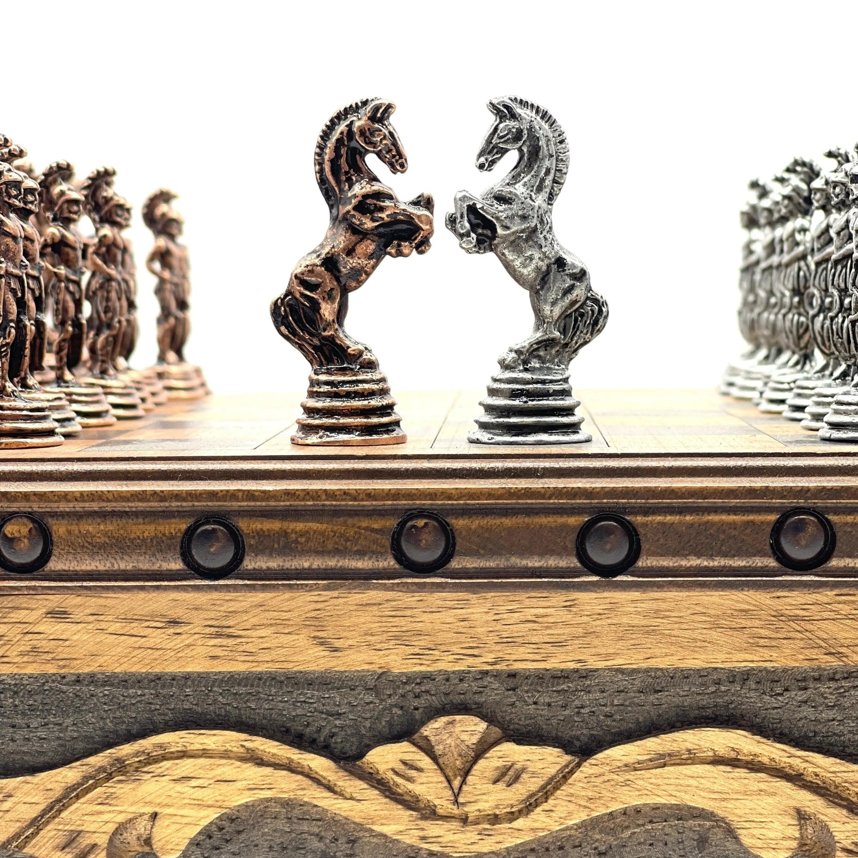 Personalized Wooden Chess Set Box with Hidden Compartment Metal Chess Pieces - AsyaWoodArt