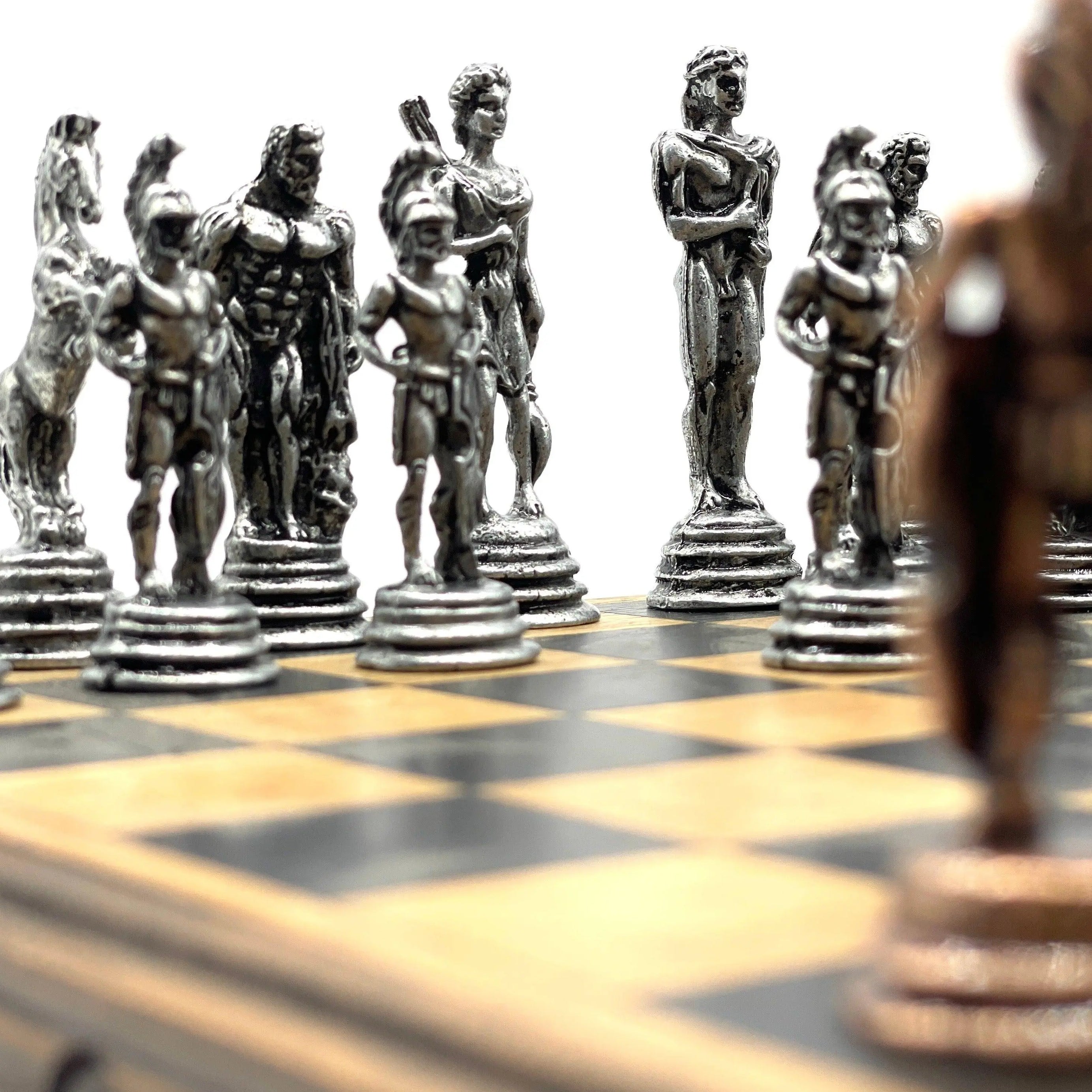 Personalized Wooden Chess Set Box with Hidden Compartment Metal Chess Pieces - AsyaWoodArt