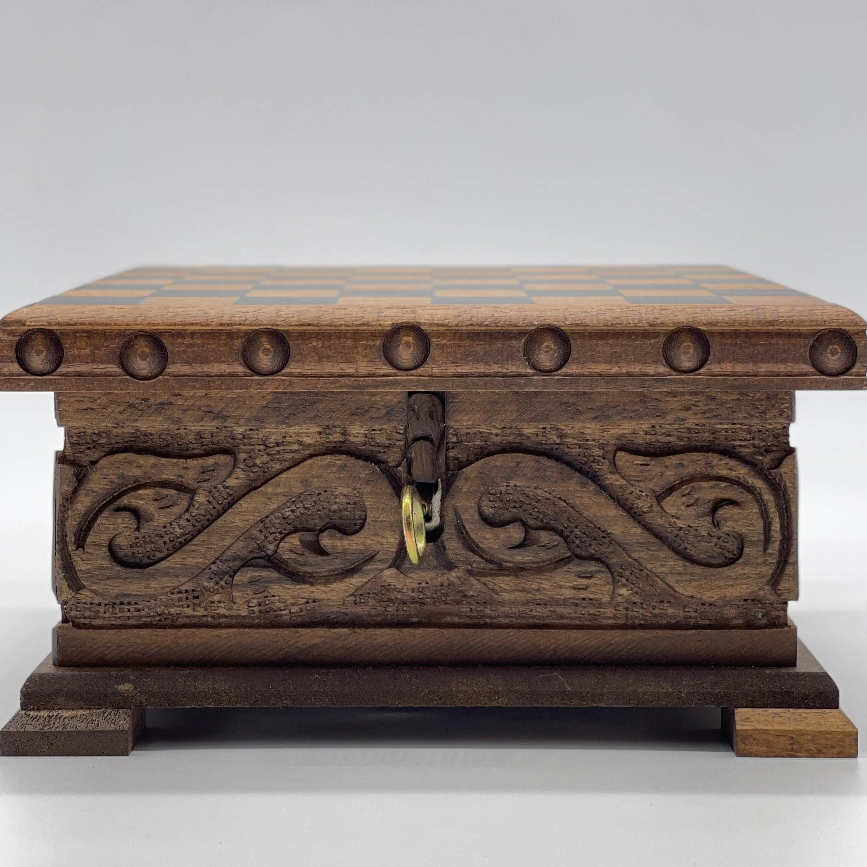 Personalized Wooden Chess Box with Hidden Compartment and Romans Metal Chess Pieces - AsyaWoodArt