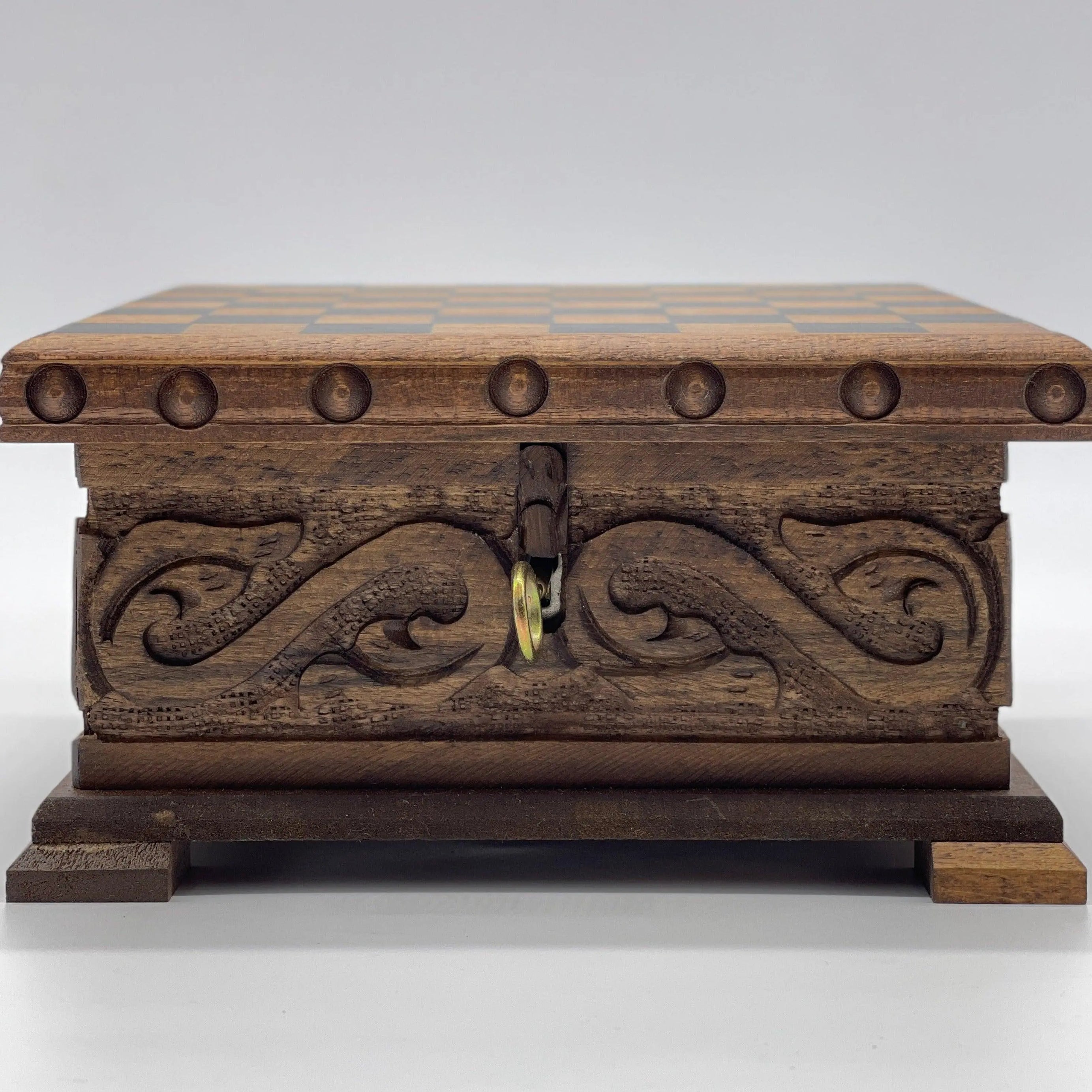 Personalized Mini Wooden Chess Box with Hidden Compartment, Romans Metal Chess Pieces - AsyaWoodArt