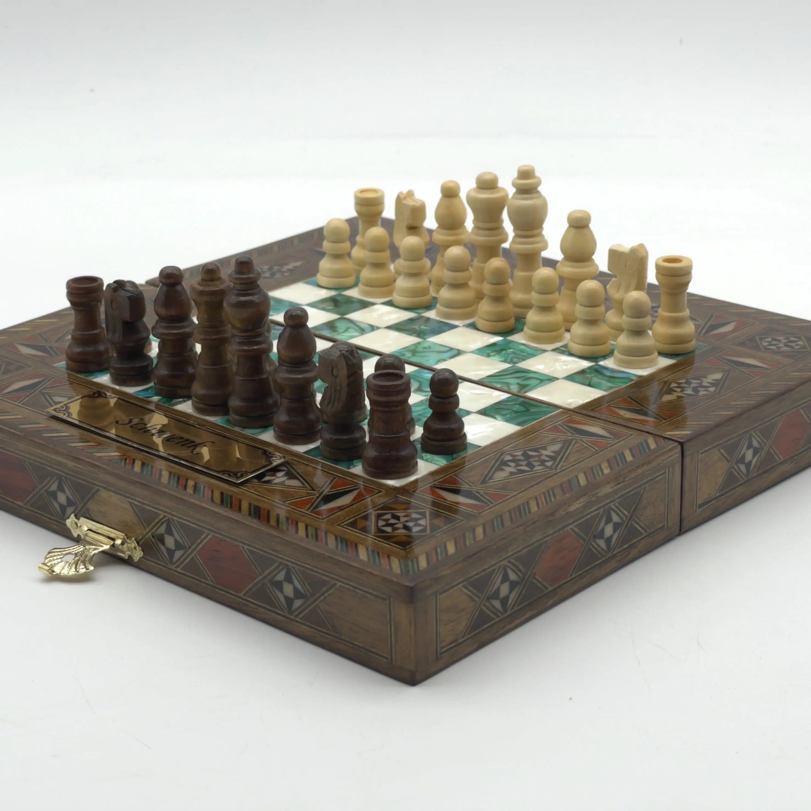 Mini Handmade Wooden Travel Backgammon Set and Wooden Travel Chess Set