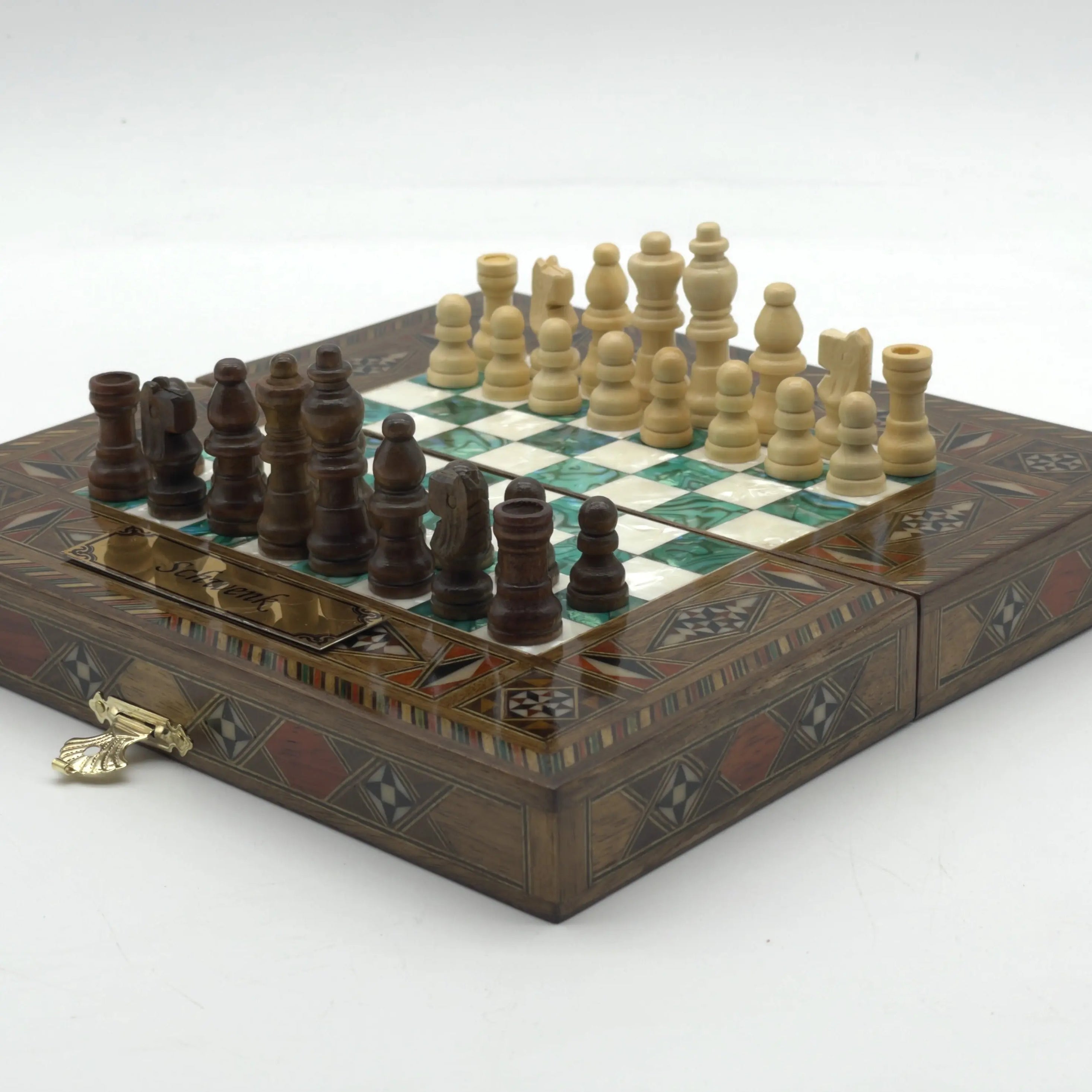 Mini Handmade Wooden Travel Backgammon Set and Wooden Travel Chess Set