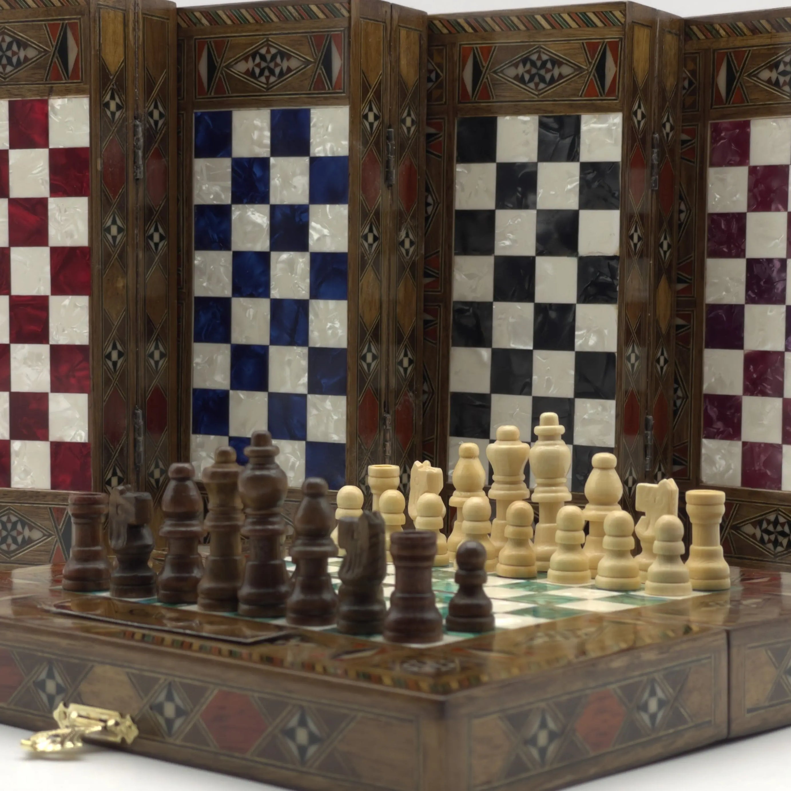 Mini Handmade Wooden Travel Backgammon Set and Wooden Travel Chess Set