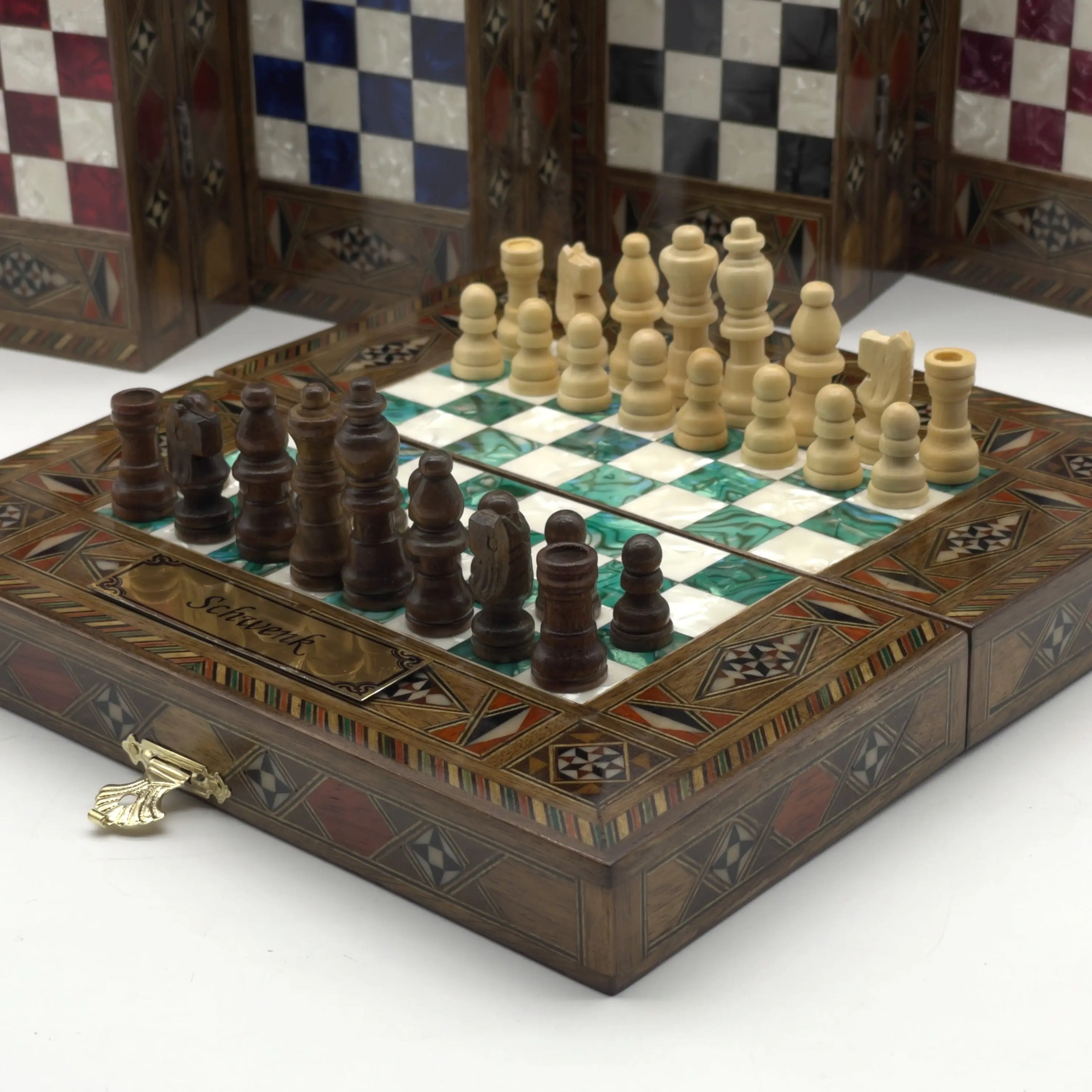 Mini Handmade Wooden Travel Backgammon Set and Wooden Travel Chess Set